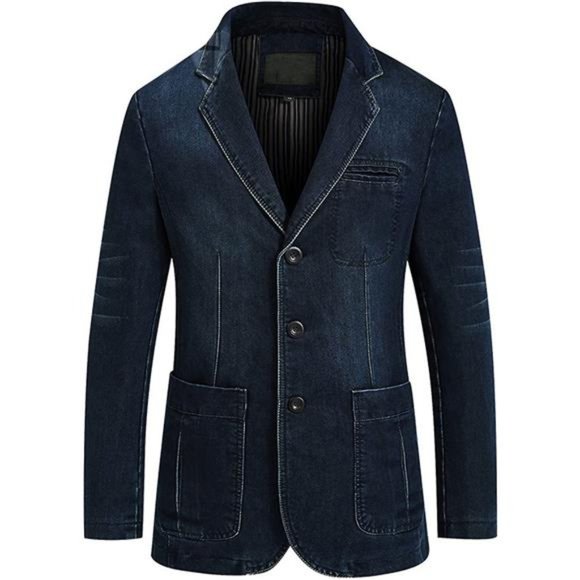 Men's Dark Blue Two Tone Trimming Notch Collar Men's blazer Jacket